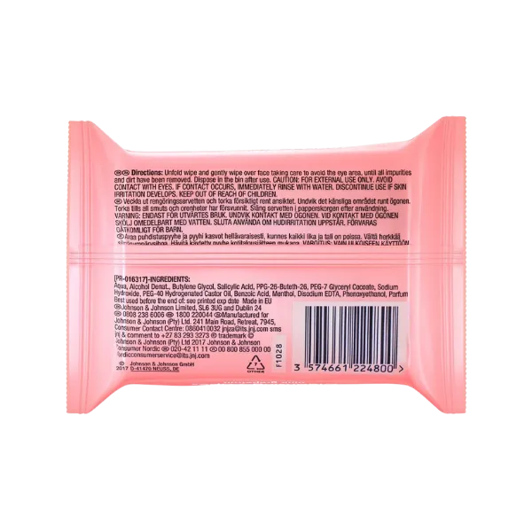 Neutrogena Visible Clear Pink Grapefruit Facial Cleansing Wipes 25Pcs