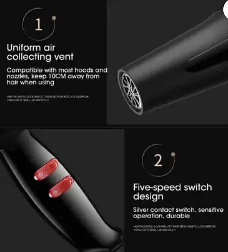 NV-6130 1200 Watts Foldable Hair Dryer 3 Heat Settings including Cool Shot button; Heat Balance Technology (Black & RED Pack Of 1)