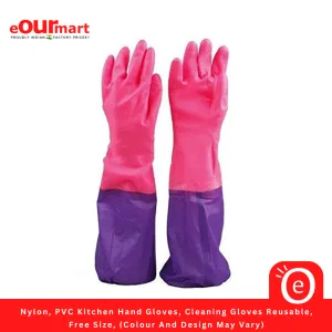 Nylon, PVC Kitchen Hand Gloves, Cleaning Gloves Reusable, Free Size, (Colour And Design May Vary)