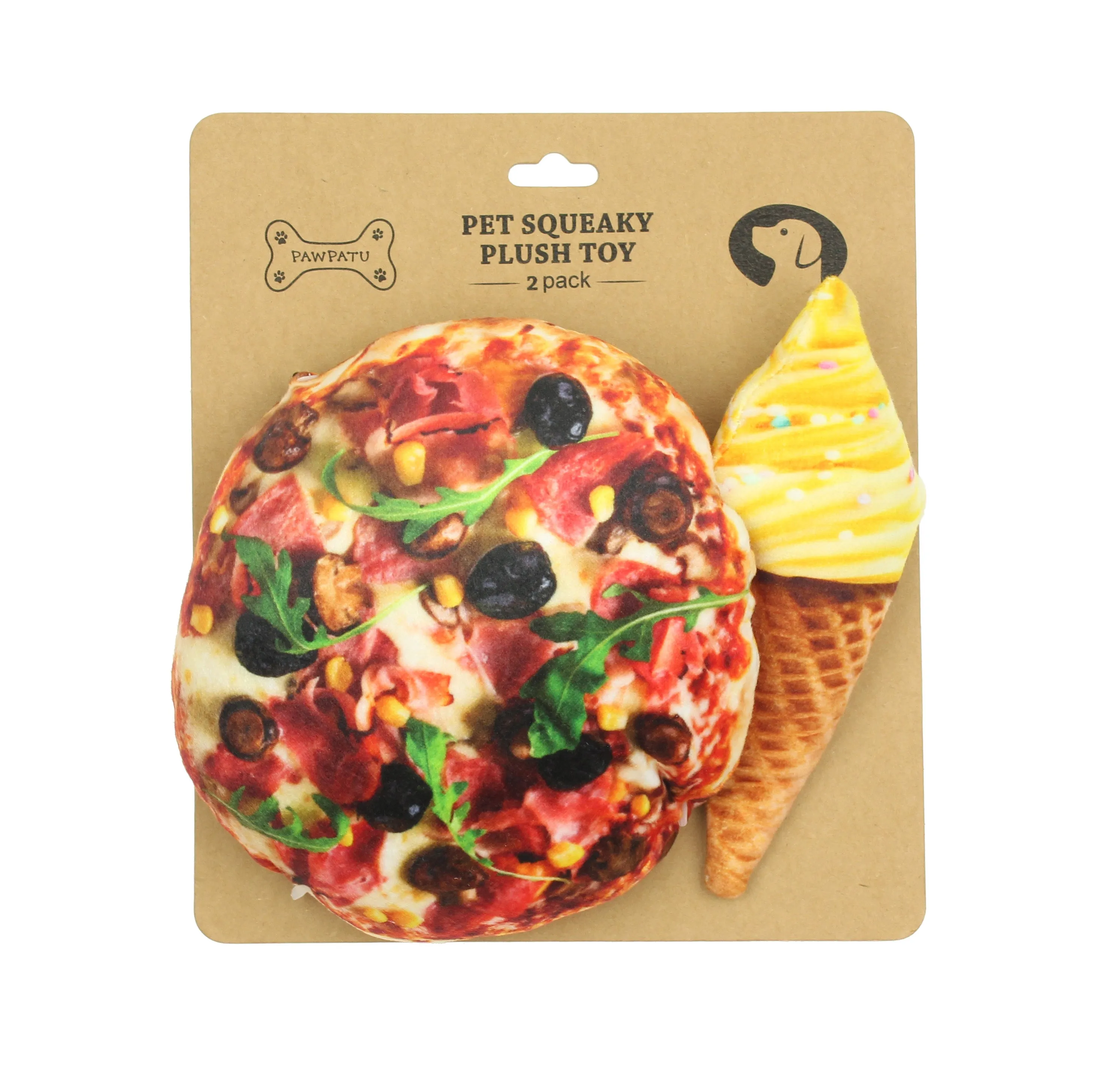 Pawpatu Pizza and Ice Cream Squeaky Plush Toy