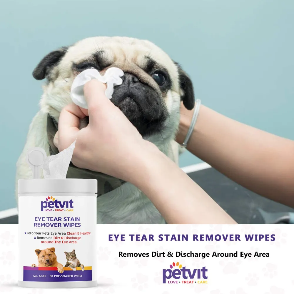 Petvit Eye Tear Stain Remover Wipes for Dogs and Cats