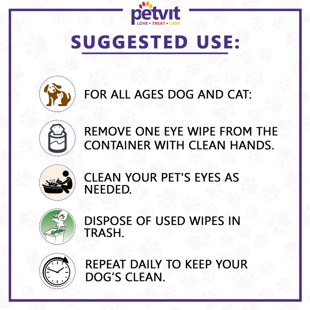 Petvit Eye Tear Stain Remover Wipes for Dogs and Cats