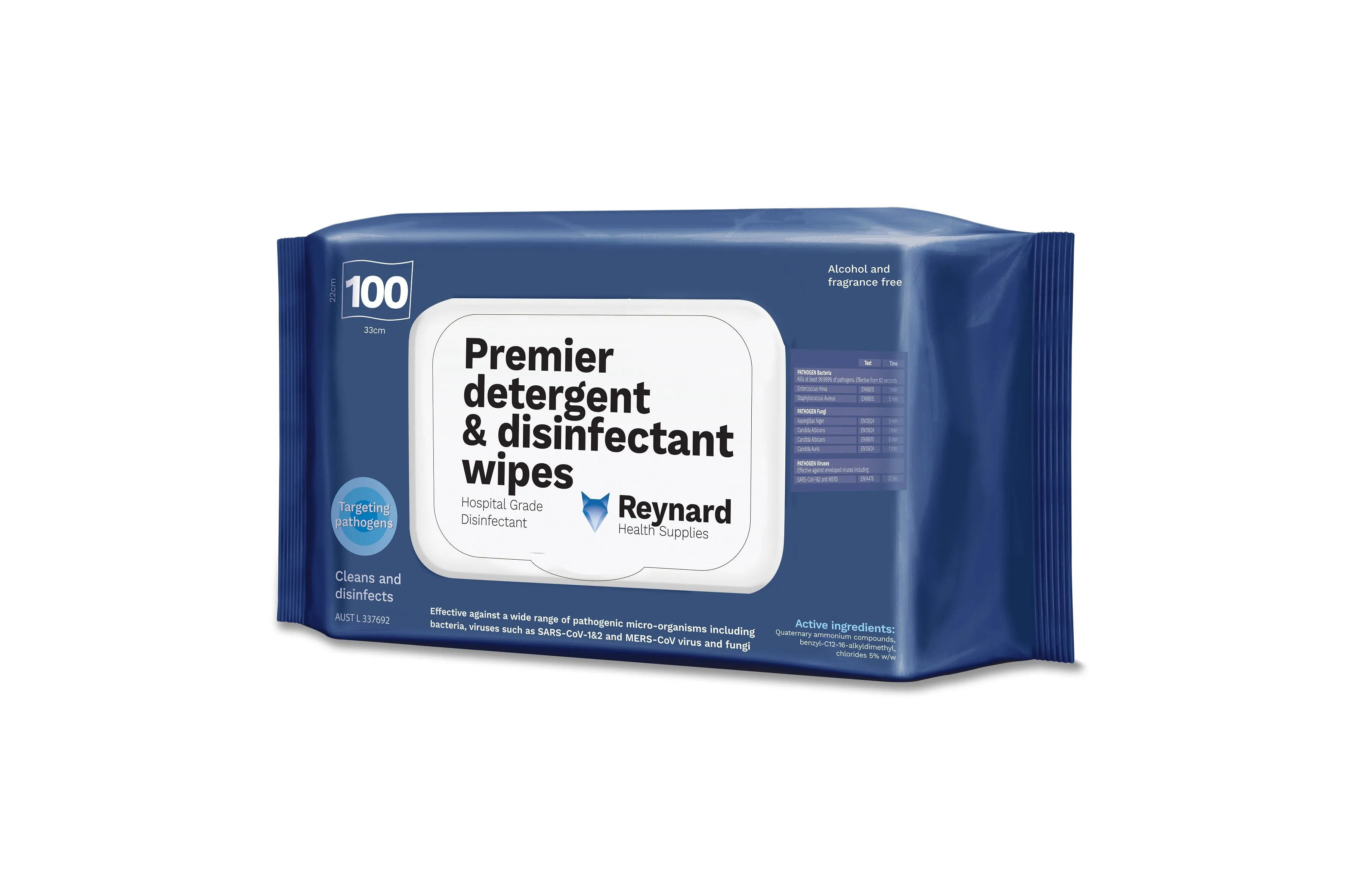 Premier detergent & disinfectant wipes 100pk