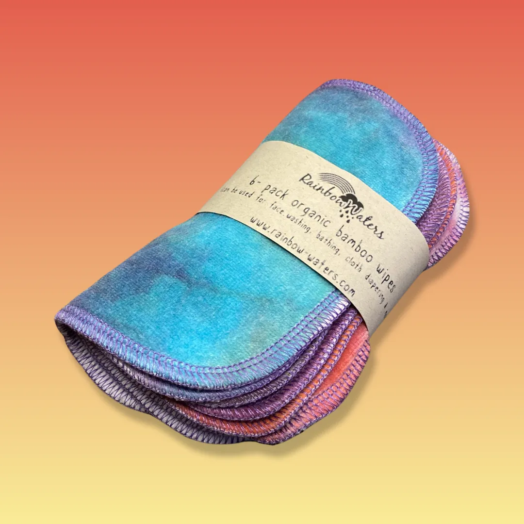 Rainbow Waters Tie Dye Organic Bamboo Wipes - Rainbow Crayons  :: 6 pack