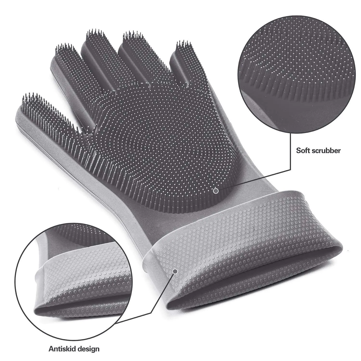 Silicone Gloves with Wash Scrubber Reusable Brush Heat Resistant Gloves Kitchen Cleaning