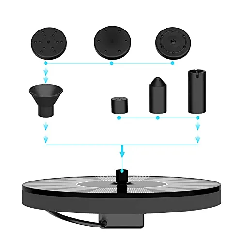 Solar Fountains,Solar Powered Bird Bath Fountain Pump with 6 Nozzles 1W Solar Water Fountain, Free Standing Floating Solar Powered Water Fountain Pump for Bird Bath, Garden, Pond, Pool