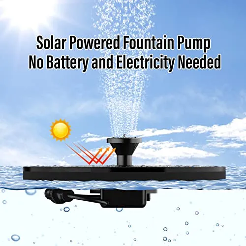 Solar Fountains,Solar Powered Bird Bath Fountain Pump with 6 Nozzles 1W Solar Water Fountain, Free Standing Floating Solar Powered Water Fountain Pump for Bird Bath, Garden, Pond, Pool