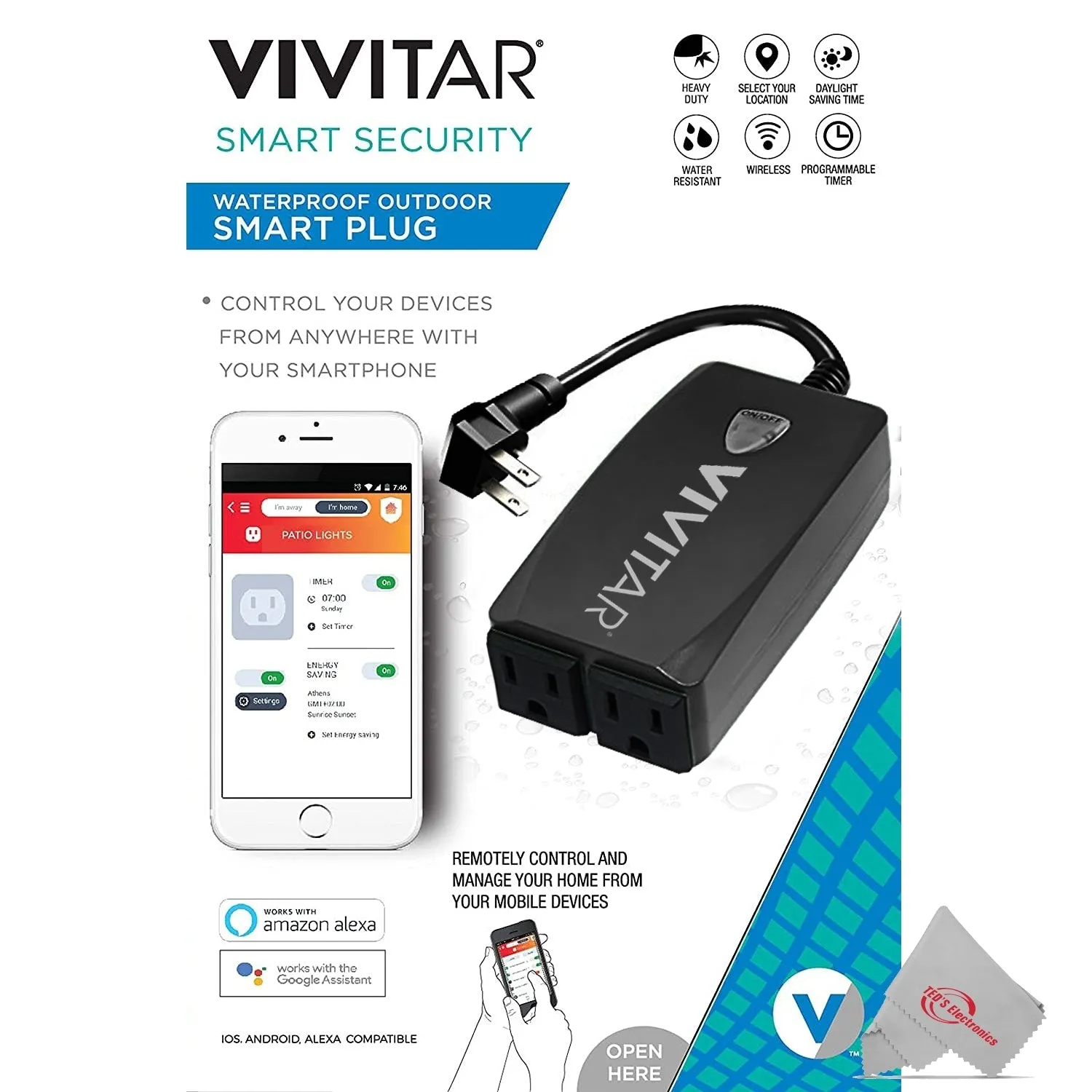 Vivitar Smart Security Waterproof Outdoor Wifi Plug with 2 Sockets works with Alexa Google Home - 3 Units