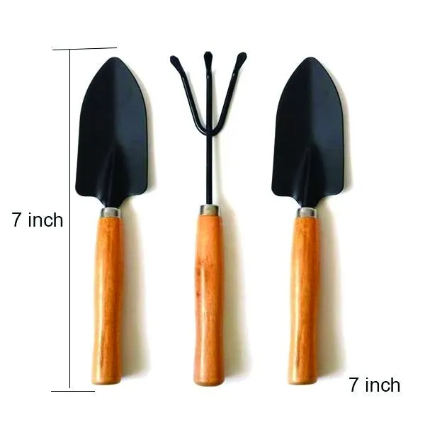 Your Brand Gardening Tools - Reusable Rubber Gloves, Flower Cutter/Scissor & Garden Tool Wooden Handle (3pcs-Hand Cultivator, Small Trowel, Garden Fork)